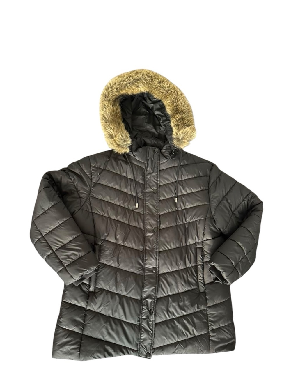 Women’s gray Puffer Coat with Faux-Fur Hood Sz 3X